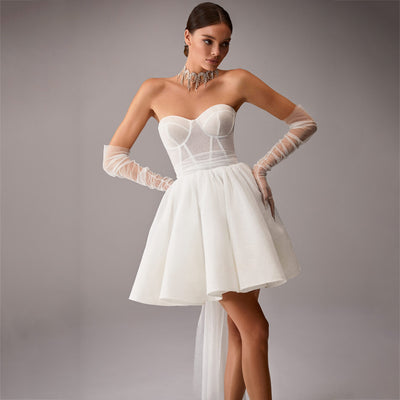 UMMA<br>Budget-Friendly A-line Shiny Tulle Sweetheart Neckline Sleeveless Mini Bridal Gown