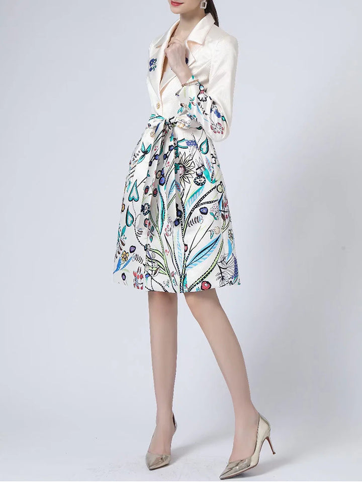 A STROLL DOWN THE CHAMPS ELYSEES<br>Elegant Flower Print Long Sleeves Single-Breasted Long Trench Coat