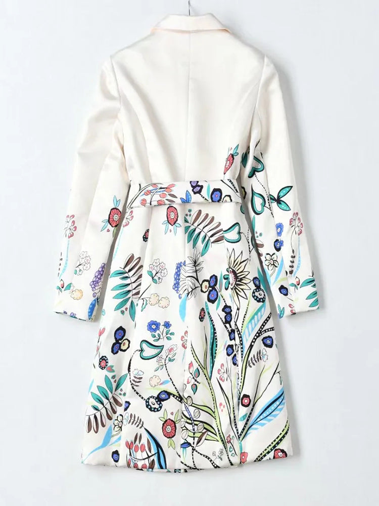A STROLL DOWN THE CHAMPS ELYSEES<br>Elegant Flower Print Long Sleeves Single-Breasted Long Trench Coat