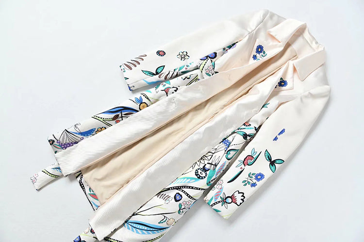 A STROLL DOWN THE CHAMPS ELYSEES<br>Elegant Flower Print Long Sleeves Single-Breasted Long Trench Coat