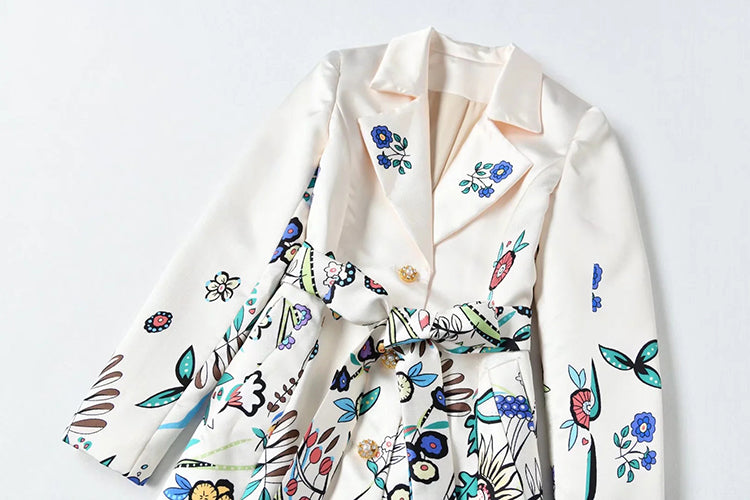 A STROLL DOWN THE CHAMPS ELYSEES<br>Elegant Flower Print Long Sleeves Single-Breasted Long Trench Coat