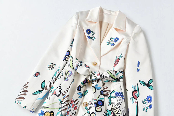 A STROLL DOWN THE CHAMPS ELYSEES<br>Elegant Flower Print Long Sleeves Single-Breasted Long Trench Coat