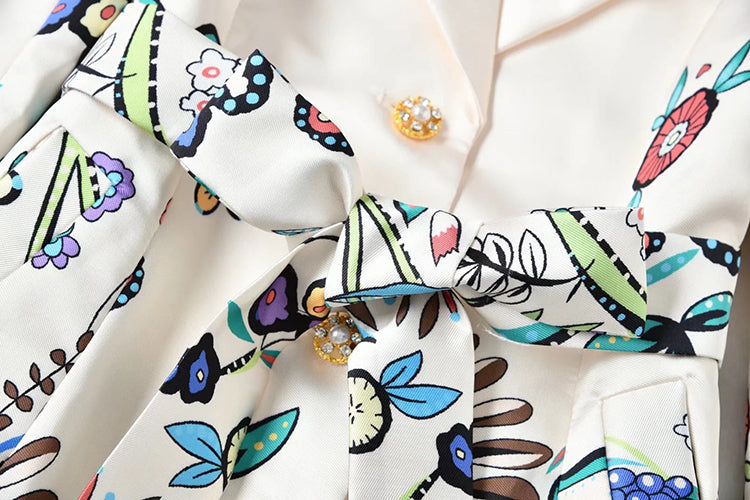A STROLL DOWN THE CHAMPS ELYSEES<br>Elegant Flower Print Long Sleeves Single-Breasted Long Trench Coat