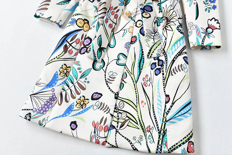 A STROLL DOWN THE CHAMPS ELYSEES<br>Elegant Flower Print Long Sleeves Single-Breasted Long Trench Coat