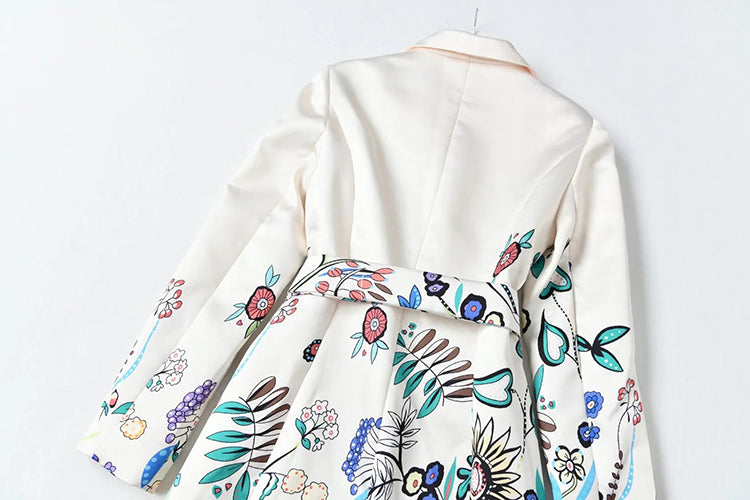 A STROLL DOWN THE CHAMPS ELYSEES<br>Elegant Flower Print Long Sleeves Single-Breasted Long Trench Coat