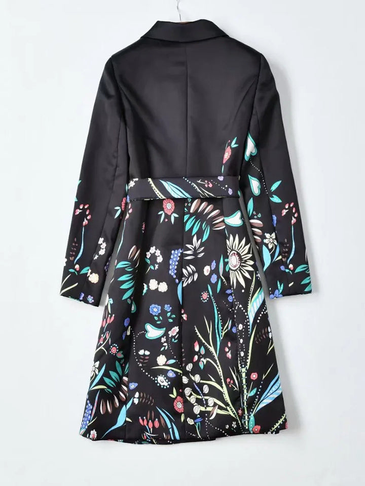 A STROLL DOWN THE CHAMPS ELYSEES<br>Elegant Flower Print Long Sleeves Single-Breasted Long Trench Coat