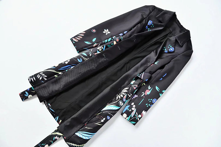 A STROLL DOWN THE CHAMPS ELYSEES<br>Elegant Flower Print Long Sleeves Single-Breasted Long Trench Coat
