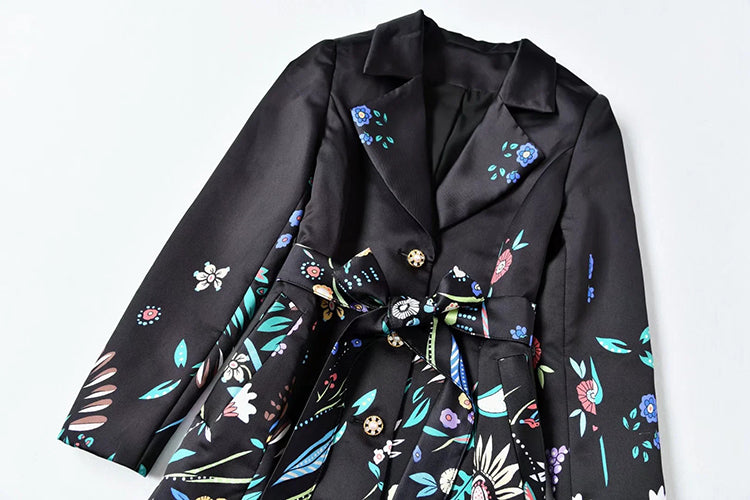 A STROLL DOWN THE CHAMPS ELYSEES<br>Elegant Flower Print Long Sleeves Single-Breasted Long Trench Coat