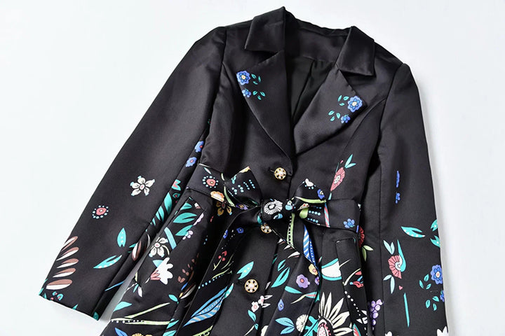 A STROLL DOWN THE CHAMPS ELYSEES<br>Elegant Flower Print Long Sleeves Single-Breasted Long Trench Coat