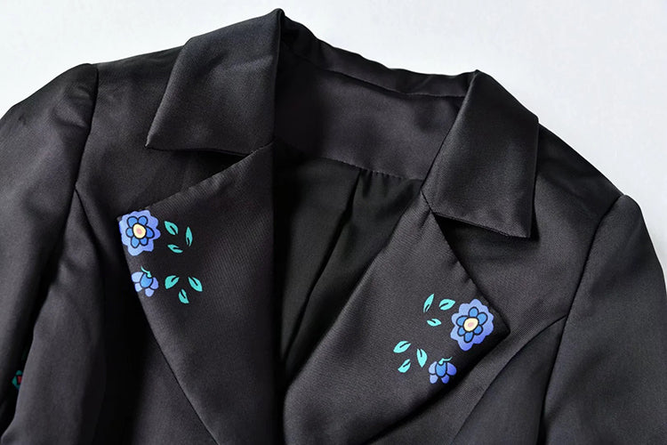 A STROLL DOWN THE CHAMPS ELYSEES<br>Elegant Flower Print Long Sleeves Single-Breasted Long Trench Coat