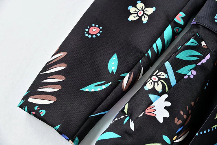 A STROLL DOWN THE CHAMPS ELYSEES<br>Elegant Flower Print Long Sleeves Single-Breasted Long Trench Coat