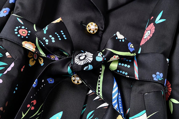 A STROLL DOWN THE CHAMPS ELYSEES<br>Elegant Flower Print Long Sleeves Single-Breasted Long Trench Coat