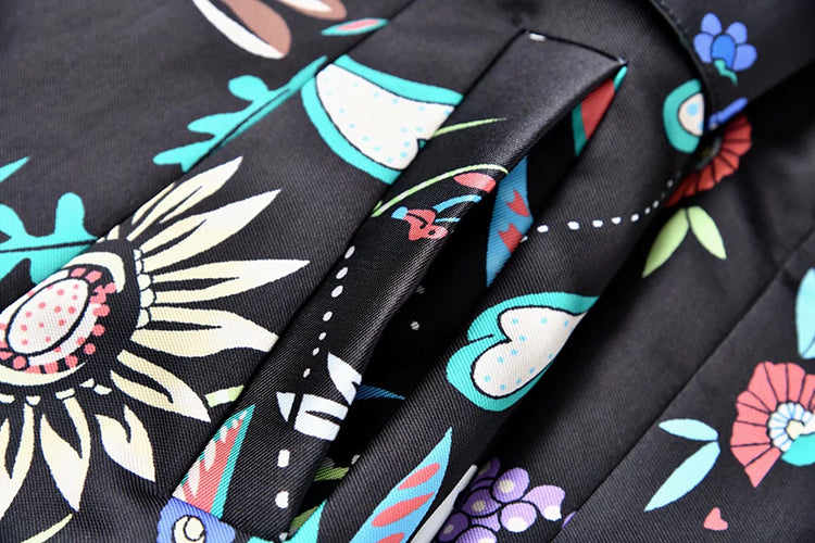 A STROLL DOWN THE CHAMPS ELYSEES<br>Elegant Flower Print Long Sleeves Single-Breasted Long Trench Coat