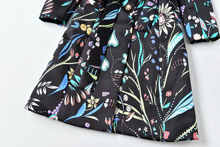 A STROLL DOWN THE CHAMPS ELYSEES<br>Elegant Flower Print Long Sleeves Single-Breasted Long Trench Coat