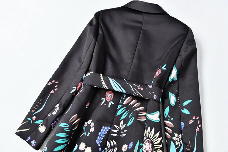 A STROLL DOWN THE CHAMPS ELYSEES<br>Elegant Flower Print Long Sleeves Single-Breasted Long Trench Coat
