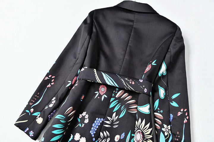 A STROLL DOWN THE CHAMPS ELYSEES<br>Elegant Flower Print Long Sleeves Single-Breasted Long Trench Coat