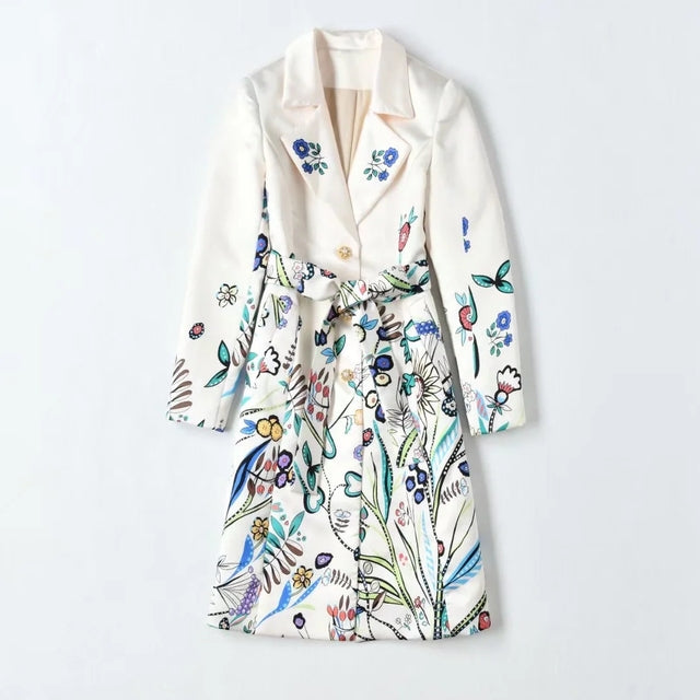 A STROLL DOWN THE CHAMPS ELYSEES<br>Elegant Flower Print Long Sleeves Single-Breasted Long Trench Coat